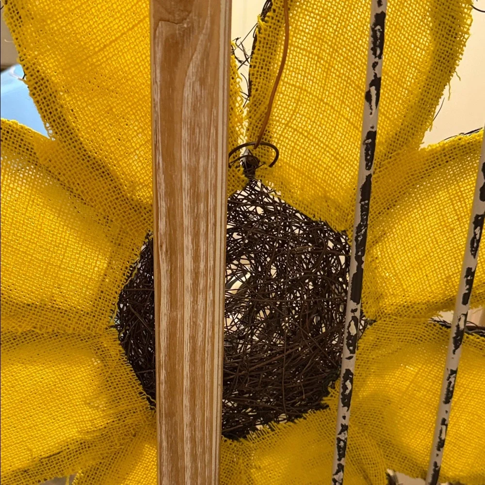 Sunflower Everyday Door Hanger with Yellow Petals and Striped Bow💕